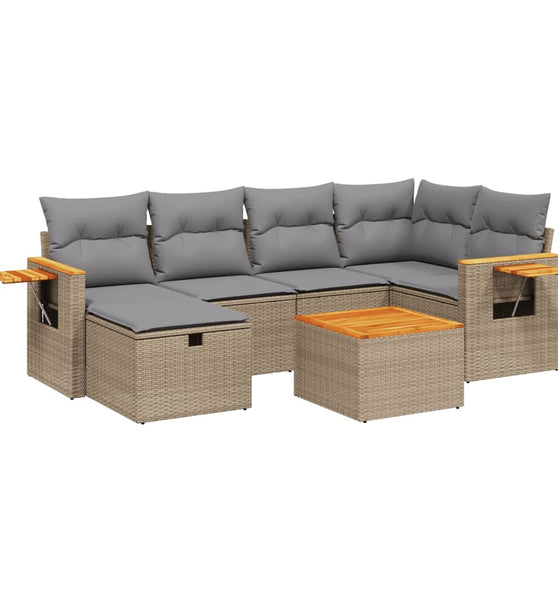 7-tlg. Garten-Sofagarnitur mit Kissen Beige Poly Rattan