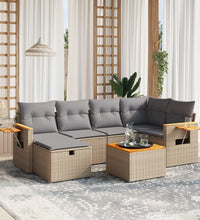 7-tlg. Garten-Sofagarnitur mit Kissen Beige Poly Rattan
