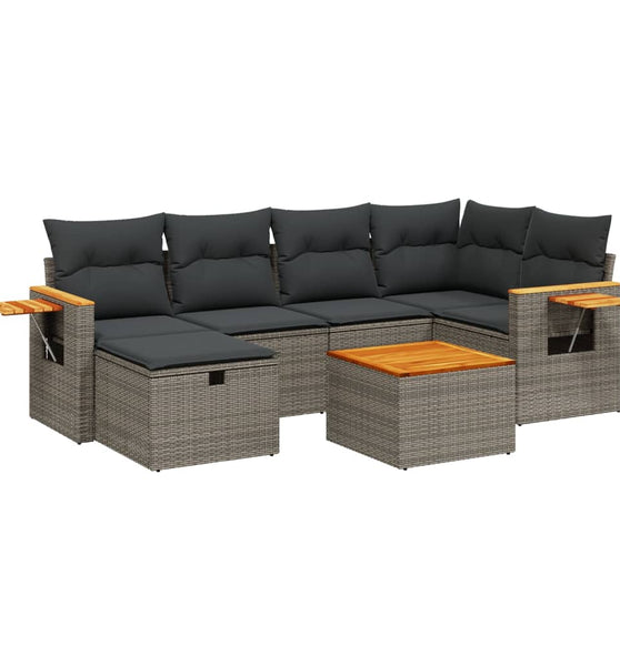 7-tlg. Garten-Sofagarnitur mit Kissen Grau Poly Rattan