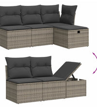 7-tlg. Garten-Sofagarnitur mit Kissen Grau Poly Rattan