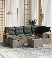 7-tlg. Garten-Sofagarnitur mit Kissen Grau Poly Rattan