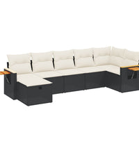 7-tlg. Garten-Sofagarnitur mit Kissen Schwarz Poly Rattan