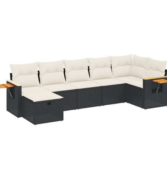 7-tlg. Garten-Sofagarnitur mit Kissen Schwarz Poly Rattan