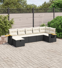 7-tlg. Garten-Sofagarnitur mit Kissen Schwarz Poly Rattan