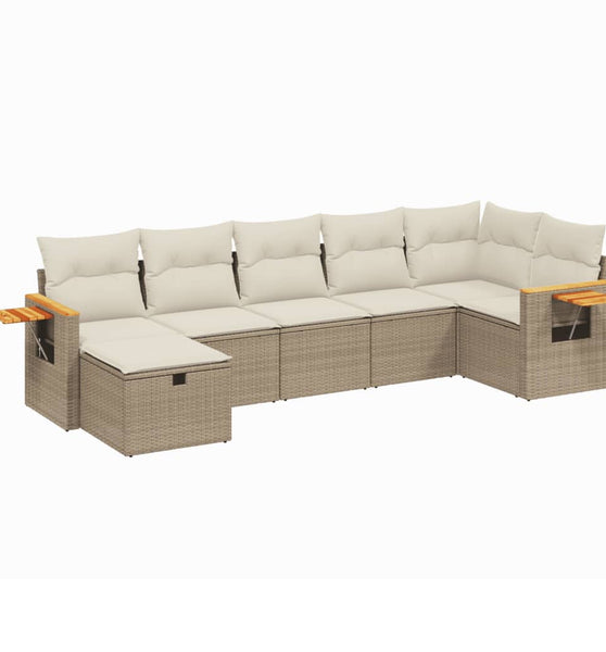 7-tlg. Garten-Sofagarnitur mit Kissen Beige Poly Rattan