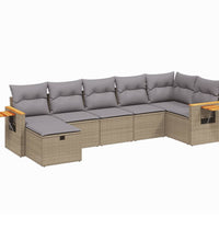 7-tlg. Garten-Sofagarnitur mit Kissen Beige Poly Rattan
