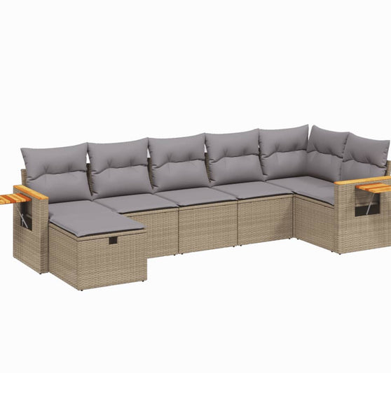 7-tlg. Garten-Sofagarnitur mit Kissen Beige Poly Rattan