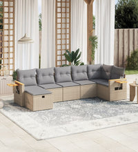 7-tlg. Garten-Sofagarnitur mit Kissen Beige Poly Rattan