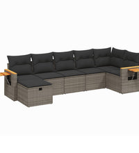 7-tlg. Garten-Sofagarnitur mit Kissen Grau Poly Rattan