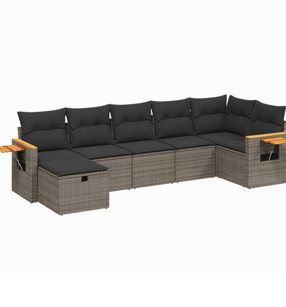 7-tlg. Garten-Sofagarnitur mit Kissen Grau Poly Rattan