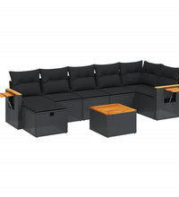 8-tlg. Garten-Sofagarnitur mit Kissen Schwarz Poly Rattan