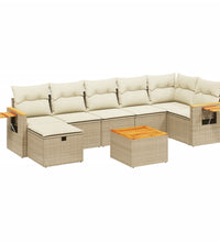 8-tlg. Garten-Sofagarnitur mit Kissen Beige Poly Rattan