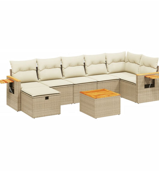 8-tlg. Garten-Sofagarnitur mit Kissen Beige Poly Rattan