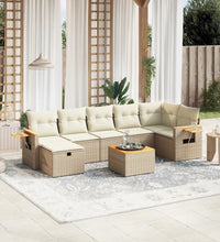 8-tlg. Garten-Sofagarnitur mit Kissen Beige Poly Rattan