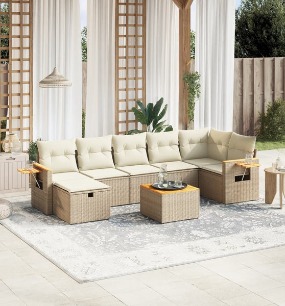 8-tlg. Garten-Sofagarnitur mit Kissen Beige Poly Rattan