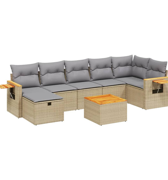 8-tlg. Garten-Sofagarnitur mit Kissen Beige Poly Rattan