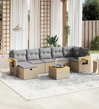 8-tlg. Garten-Sofagarnitur mit Kissen Beige Poly Rattan