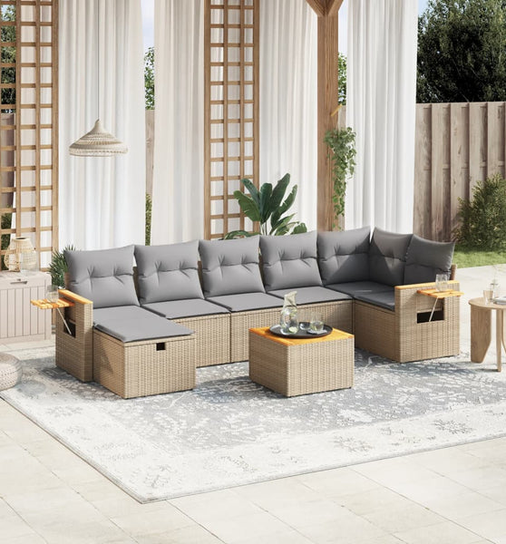 8-tlg. Garten-Sofagarnitur mit Kissen Beige Poly Rattan