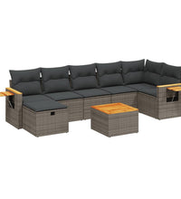 8-tlg. Garten-Sofagarnitur mit Kissen Grau Poly Rattan