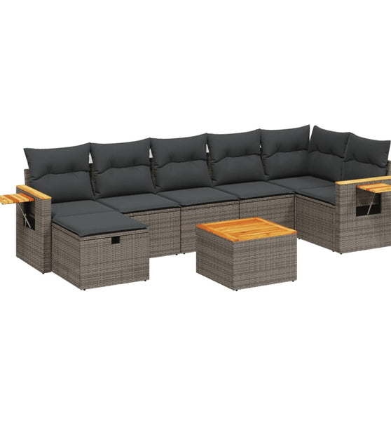 8-tlg. Garten-Sofagarnitur mit Kissen Grau Poly Rattan