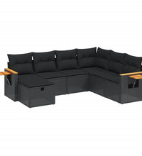 7-tlg. Garten-Sofagarnitur mit Kissen Schwarz Poly Rattan