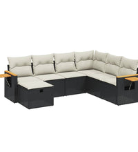 7-tlg. Garten-Sofagarnitur mit Kissen Schwarz Poly Rattan