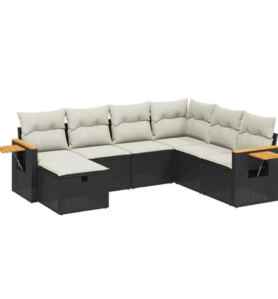 7-tlg. Garten-Sofagarnitur mit Kissen Schwarz Poly Rattan