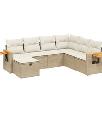 7-tlg. Garten-Sofagarnitur mit Kissen Beige Poly Rattan