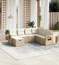 7-tlg. Garten-Sofagarnitur mit Kissen Beige Poly Rattan