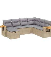 7-tlg. Garten-Sofagarnitur mit Kissen Beige Poly Rattan