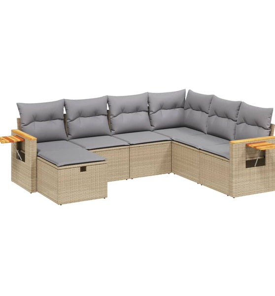 7-tlg. Garten-Sofagarnitur mit Kissen Beige Poly Rattan