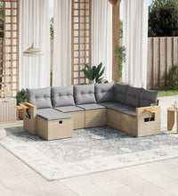 7-tlg. Garten-Sofagarnitur mit Kissen Beige Poly Rattan