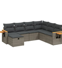 7-tlg. Garten-Sofagarnitur mit Kissen Grau Poly Rattan