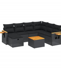 8-tlg. Garten-Sofagarnitur mit Kissen Schwarz Poly Rattan