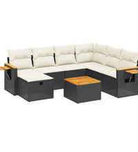 8-tlg. Garten-Sofagarnitur mit Kissen Schwarz Poly Rattan