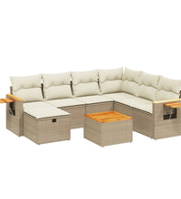 8-tlg. Garten-Sofagarnitur mit Kissen Beige Poly Rattan