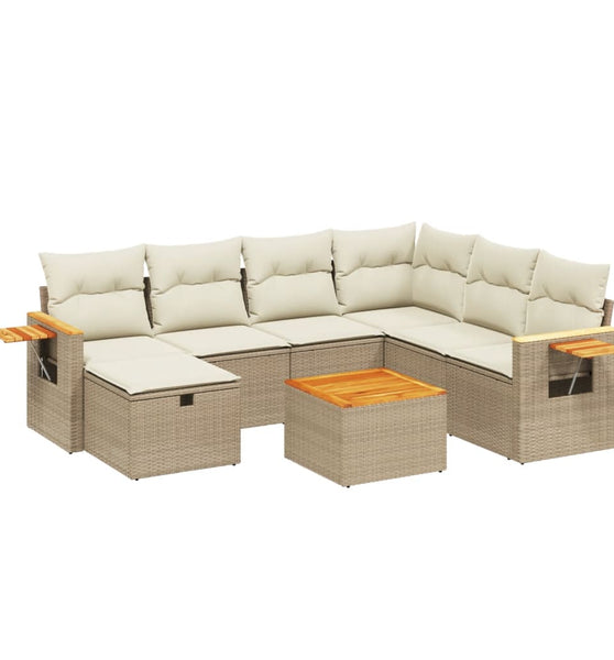 8-tlg. Garten-Sofagarnitur mit Kissen Beige Poly Rattan