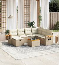 8-tlg. Garten-Sofagarnitur mit Kissen Beige Poly Rattan
