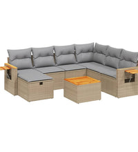 8-tlg. Garten-Sofagarnitur mit Kissen Beige Poly Rattan