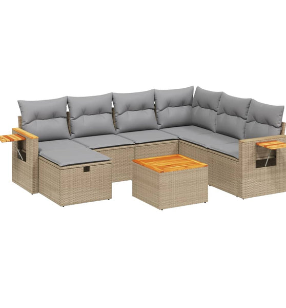 8-tlg. Garten-Sofagarnitur mit Kissen Beige Poly Rattan
