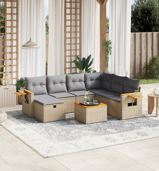 8-tlg. Garten-Sofagarnitur mit Kissen Beige Poly Rattan