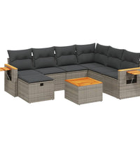 8-tlg. Garten-Sofagarnitur mit Kissen Grau Poly Rattan
