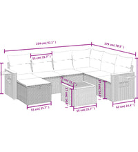 8-tlg. Garten-Sofagarnitur mit Kissen Grau Poly Rattan