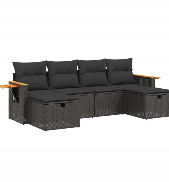 6-tlg. Garten-Sofagarnitur mit Kissen Schwarz Poly Rattan