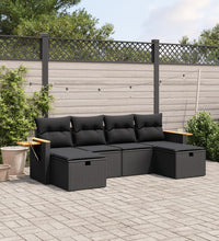 6-tlg. Garten-Sofagarnitur mit Kissen Schwarz Poly Rattan