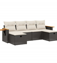 6-tlg. Garten-Sofagarnitur mit Kissen Schwarz Poly Rattan