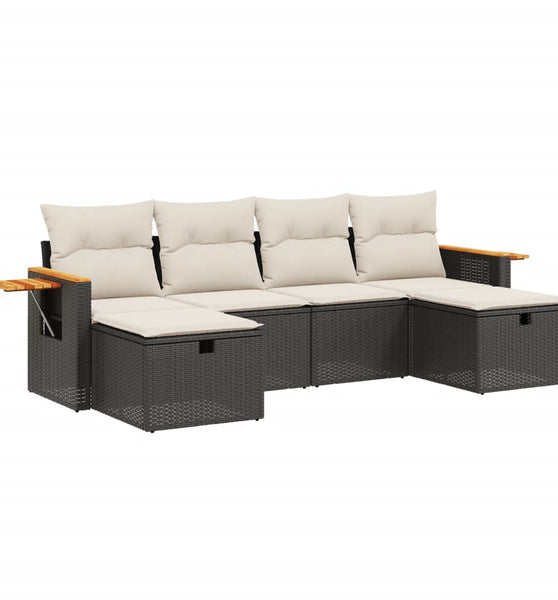 6-tlg. Garten-Sofagarnitur mit Kissen Schwarz Poly Rattan
