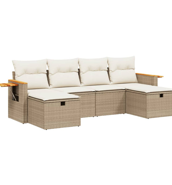 6-tlg. Garten-Sofagarnitur mit Kissen Beige Poly Rattan