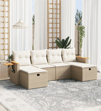 6-tlg. Garten-Sofagarnitur mit Kissen Beige Poly Rattan