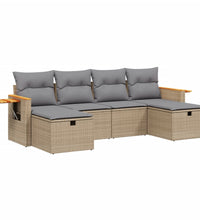 6-tlg. Garten-Sofagarnitur mit Kissen Beige Poly Rattan